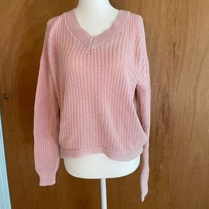 Pink cozy V-neck knit sweater, size S 4-6, Time Tru